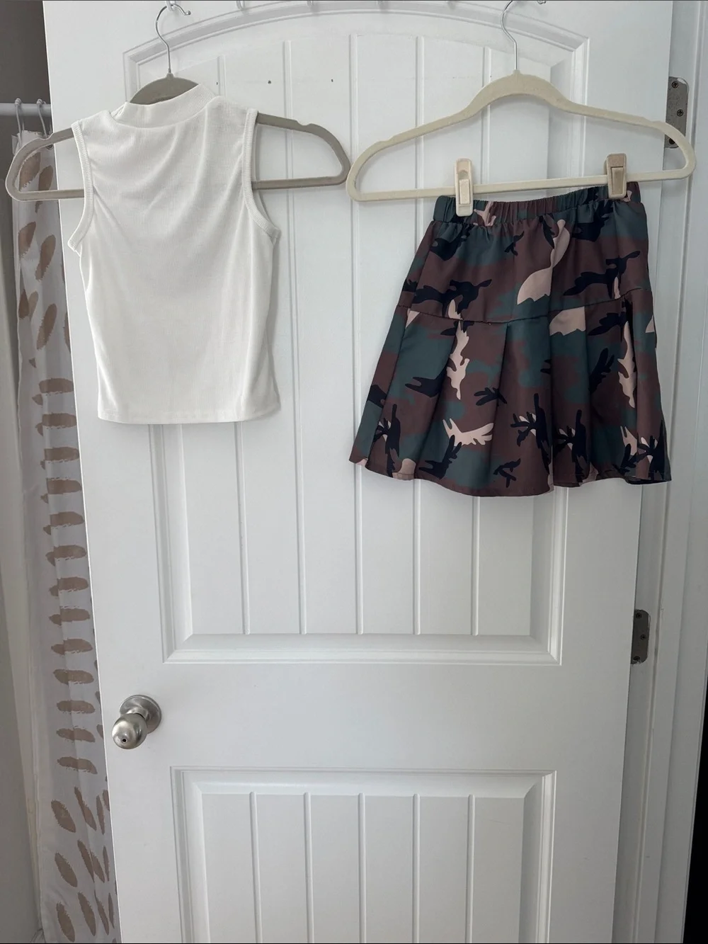 SHEIN White Tank Top and Green Camo Skirt Set